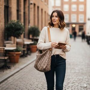 Dooney & Bourke Brown Canvas + Leather Monogramed Hobo Shoulder Bag Y2K 2000s
